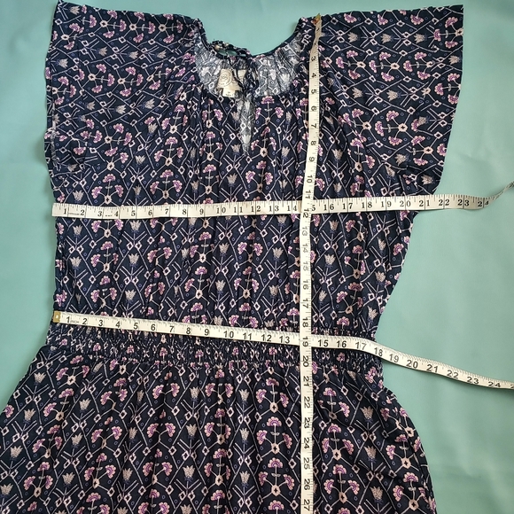 Destination 365 Printed Short-Sleeve Midi Dress Smocking Size LP - Picture 7 of 11